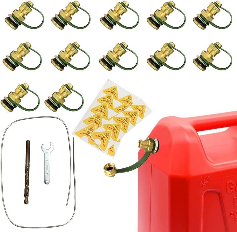 C CLINK Fuel Gas Can Vent Caps, 12 Pack Brass Vent Kits with Lanyard-Attached Cap for Gas Can Tank to Allow Faster Flowing - Image 1